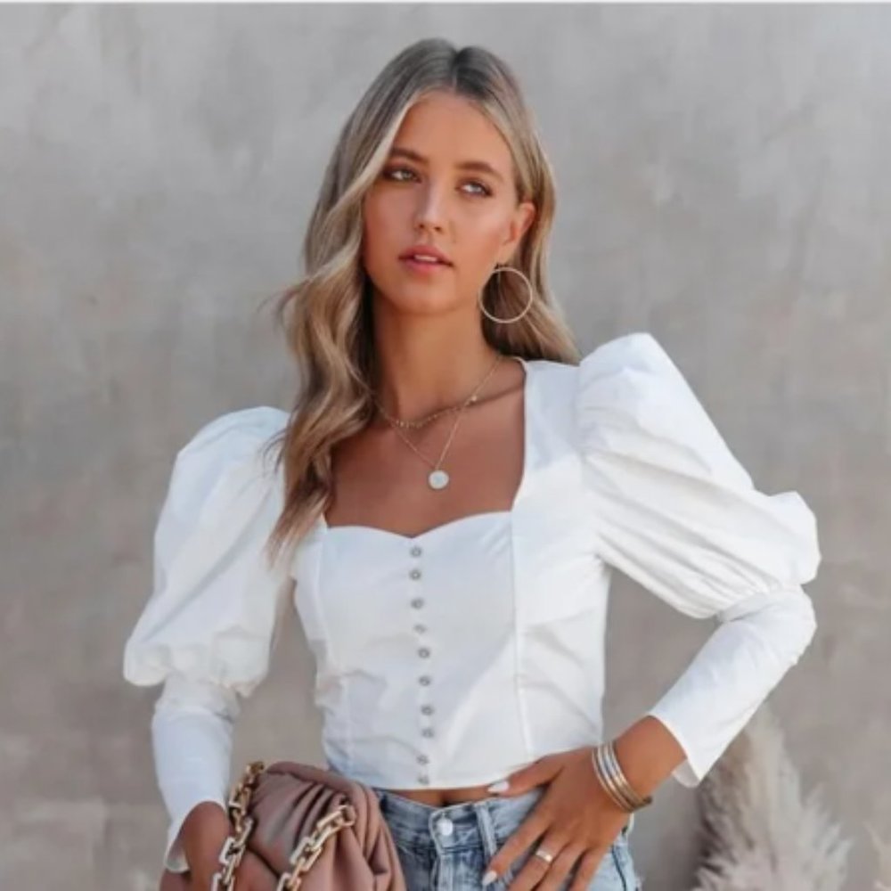 VICI Puff Sleeve Embellished Crop Top *see description* - Picture 2 of 13